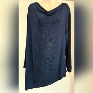 EUC Chico's Travelers Size 2 Navy Blue Asymmetrical Long Sleeved Tunic Blouse